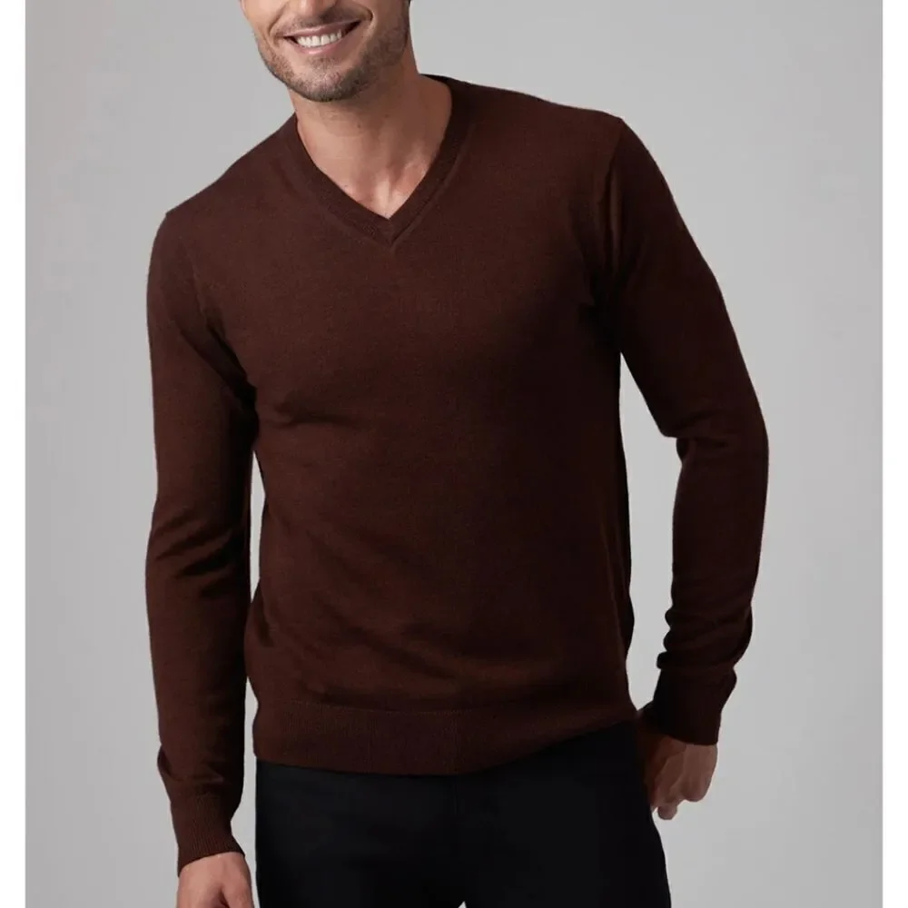 NWOT J. Crew 100% Merino Wool Brown V-Neck Sweater Fine Knit Sz XL